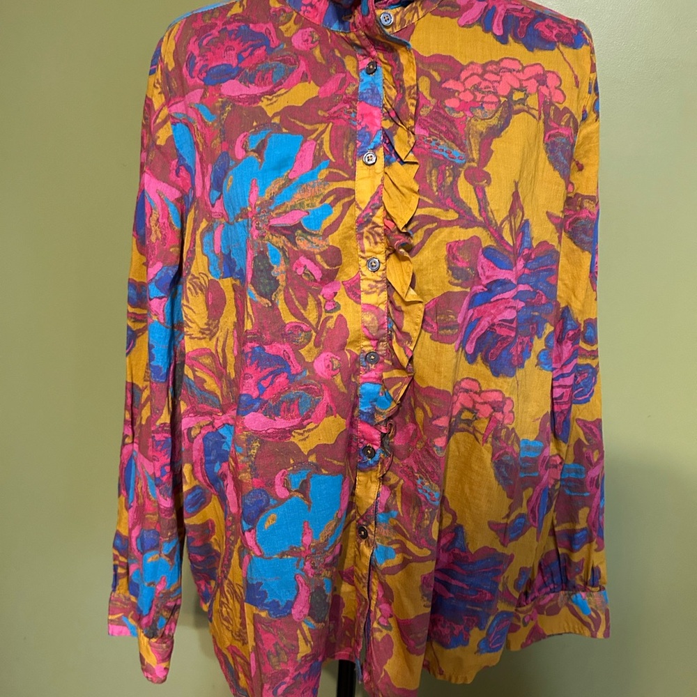 Sundance Multi Colored Button Down Ruffle Cotton … - image 4